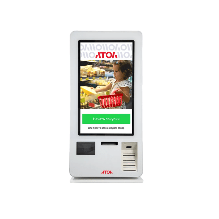 Касса самообслуживания АТОЛ КСО 4271 (27″,i5 1135G7,SSD, 4G/128G),WIFI,WinIoT,Frontol,Superlead 72CJ)Крепление пин-пад,Напольная стойка(Столешница)